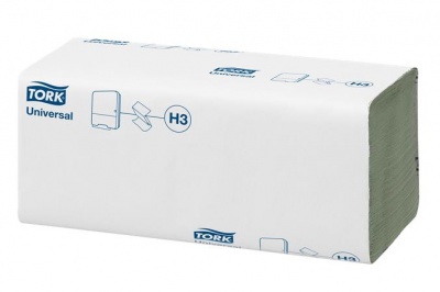 Kéztörlő, Z hajtás, 1 rétegű, 200 lap, H3 rendszer, Universal, TORK "Singlefold", zöld